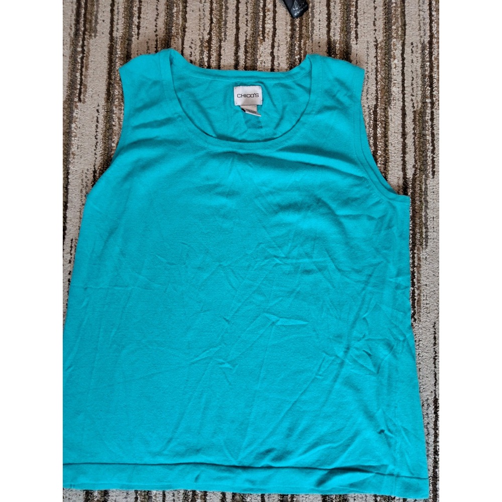 Chicos Turquoise Blue Sleeveless Knit Tank Top Scoop Neck Shell Size 2 L